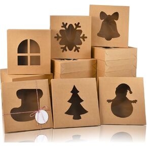 COTOPHER 30Pcs Christmas Cookie Boxes with Window, 12x8x2.5 inch Brown Bakery Boxes for Gift Giving, Kraft Treat Boxes Dessert Boxes for Cakes Donuts Chocolate Strawberries Pastries Muffins
