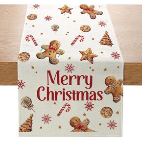 Christmas Gingerbread Table Runner 13x72 Inch Cookies Merry Christmas Seasonal Kitchen Dinning Table Decoration for Home Party Decor
