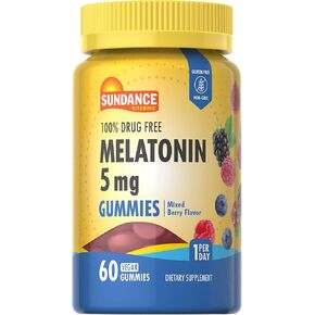 Sundance Melatonin Gummies 5mg | 60 Count | Mixed Berry Flavor | Vegan, Non-GMO, and Gluten Free Supplement