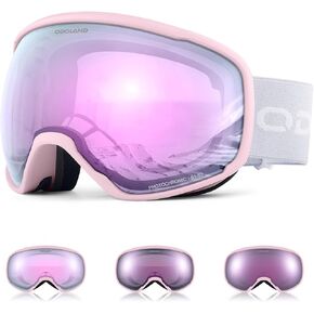 Odoland Photochromic Ski Goggles for Sunny and Cloudy Days, Anti-Fog OTG UV Protection Snowboard Goggles for Men Women Youth