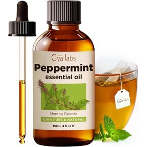 Gya Labs Peppermint Essential Oil for Diffuser & Hair - Huge 4 Fl Oz - 100% Pure Natural Peppermint Mint Oil for Skin, Body - with Herbal Tea, Mint Tea & Mint Caffeine Free Tea