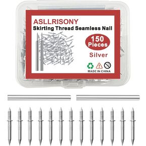 150PCS Double-Head Skirting Thread Seamless Nail, Invisible Screws & Nail, Skirting Line Without Marks Nail, Equipped with 2 Nail Specific Sleeve Tool