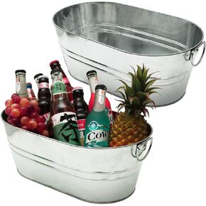2 Pack Galvanized Tub 4 Gallon Ice Bucket with Handle Large Metal Drink Buckets for Parties Beer Beverage Tub with Carry Handles for Champagne Cocktails Wine Cooling for Mimosa Bar Supplies