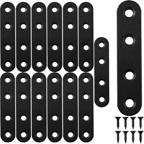 DZS ELEC 14PCS Stainless Steel Flat Bracket 77x16mm with 56 Screws Layer Board Support Partition Metal Fastener Reinforce Wood Furniture Right Angle Connector for Tables Chairs Beds Cabinets Black