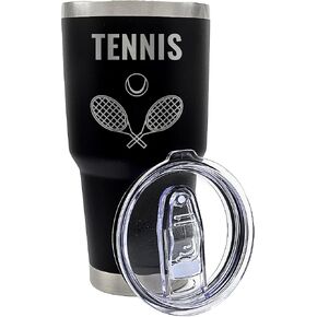 Palm City Products Premium 30 oz Tennis Black Tumbler with Slider Lid - Insulated Stainless Steel Tumbler - Ideal Gift for Tennis Lovers, Players, Coaches, and Enthusiasts - Keeps Drinks Hot or Cold
