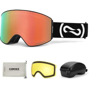 COPOZZ Photochromic Ski Goggles, Contrast Enhancing OTG Snowboard Goggles for Men Women Youth, Magnetic & 100% UV Protection Snow Goggles