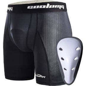 COOLOMG Mens Compression Shorts with Athletic Cup for Baseball Football Lacrosse