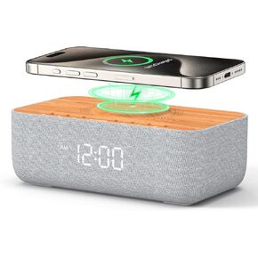 Reacher Sound Machine Alarm Clock with Magnetic Wireless Charging for iPhone, 15W Fast Wireless Charger Alarm Clocks White Noise Machine for Sleeping, Dimmable Alarm Clocks for Bedrooms-Wood Grain