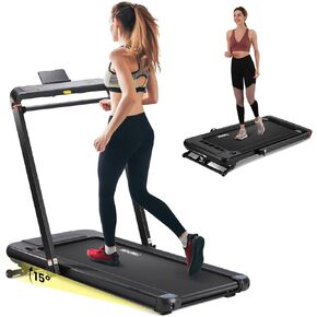 2-in-1 Under Desk Foldable Treadmill,2.5HP Foldable Portable Treadmills for Home,Walking Pad Treadmill with 15% Auto Incline and Handle Bar,Under Desk Treadmill with LED Display,Black