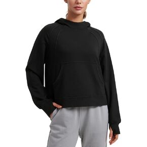 CRZ YOGA Womens Fleece Mock Neck Hoodie Oversized Pullover Long Sleeve Casual Workout Hooded Sweatshirts with Thumb Hole