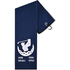 Golf Towels, 2 Pack Funny Embroidered Golf Towel with Carabiner Clip, 24"*16" Tri-fold Waffle Pattern Golf Towel for Golf Bags to Clean Ball and Club, Golf Accessories for Men, Dad, Golfer