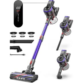 Cordless Vacuum Cleaner, 450W 38Kpa 55min Vacuum Cleaners for Home with Detachable Battery, Stick Vacuum with Touch Display, Handheld Vacuums for Hardwood Floor Carpet Pet Hair