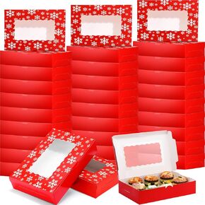 Maitys 60 Pcs Christmas Cookie Boxes 8 x 6 x 2.5'' Holiday Bakery Boxes with Window Pastry Cookie Containers Donut Boxes Christmas Treat Boxes for Candy Muffins Food Packaging Gift