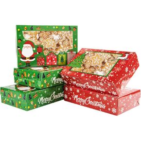 12 Pack Christmas Cookie Boxes,8x5.3x2 inches Holiday Bakery Cupcake Boxes With Window for Desserts,Pastries,Cakes,Muffins,Donut, Chocolate,Cookies and Xmas Party Supplies