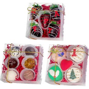 15 Pack Full Clear Chocolate Covered Strawberries Boxes 5x5x2 Inches Cookies Mini Bundt Cake Pie Cinnamon Roll Treat Chocolate Truffle Party Wedding Favor