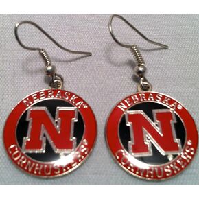 Nebraska Cornhuskers Circle Style Dangle Earrings