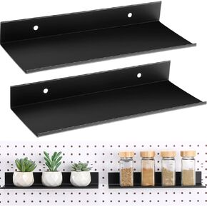 2 Pcs Black Pegboard Shelves 12 x 5 Inch Metal Pegboard Shelves with Screws Screwdriver Heavy Duty Pegboard Accessories Organizer for Room, Garage, Office, Bathroom, Tool Organizer