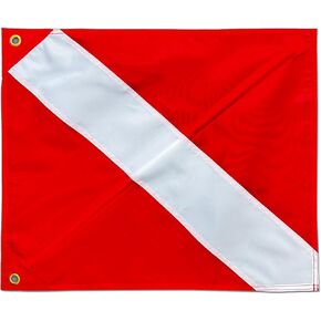 Diver Down Flag with Removable Stiffening Pole 20 x 24 Inch- Nylon Red whithe Warning Diving Flag For Scuba Diving Spearfishing Freediving | Use with Float, Buoy, Boat