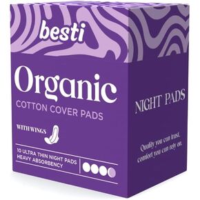 Besti 100% Organic Cotton Overnight Pads (10 Count)