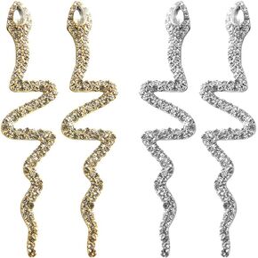 Acxico Gorgeous Long Snake Women 925 Silver Stud Earrings Cubic Zirconia 2 Pair/Set