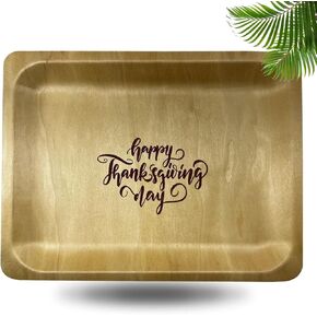 Perfect Stix 10" Disposable Wooden Plate with Happy Thanksgiving Print - Pack of 25ct