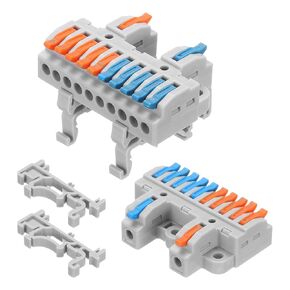 MECCANIXITY 10 قطع Din Rail Press كتل طرفية سريعة DIY موصلات أسلاك الربط (2 في 10 خارج) 32A كتل طرفية لدائرة كابل الأسلاك المضمنة 28-12AWG