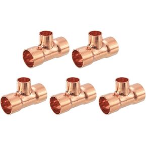 uxcell 1/2-inch X 1/4-inch X 1/2-inch Copper Reducing Tee Copper Pressure Pipe Fitting Conector for Plumbing Supply and Refrigeration 2pcs