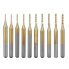 GBJ 10Pcs 0.6mm-1.5mm (0.0236"-0.059") Cutting Diameter Titanium-Coated Carbide end Mills for PCB Machines, 1/8 "Shank Diameter