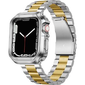 BINLUN Compatible with Apple Watch Band 49mm 46mm 45mm 44mm 42mm 41mm 40mm 38mm Stainless Steel Metal Watch Strap with TPU Watch Case Compatible with iWatch Series Ultra/10/9/8/7/SE2/SE/6/5/4/3/2/1