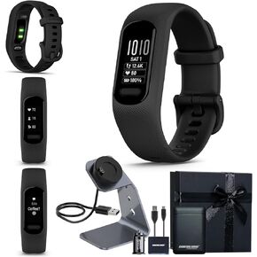 Garmin vivosmart 5 Fitness Tracker | Long-Lasting Battery, Wrist Heart Rate, Sleep Tracking, Smart Notifications, Compatible with Phone GPS | Black, Small/Medium, Signature Series Charger Bundle