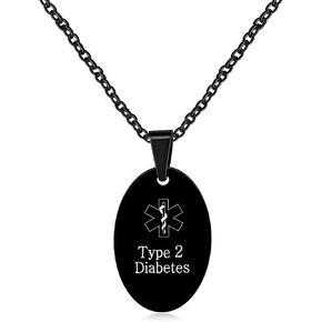 Oval Medical Symbol Necklace for Emergency Situations - Black Stainless Steel Pendant Necklaces for Men Women YA4674