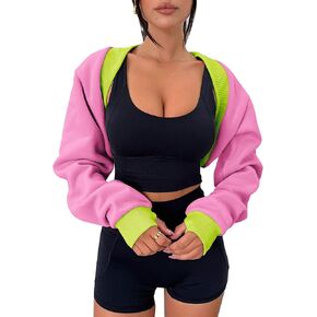 Zwurew Women's Bolero Sweater Shrugs Y2K Open Front Workout Sweatshirt Long Sleeve Crop Tops