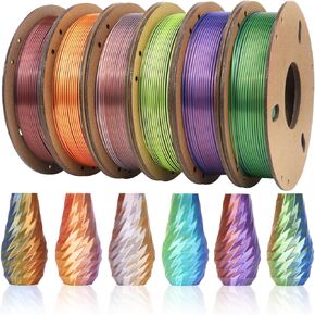 Tri-Colors Silk Pla Filament 3D Printer 1.75mm Filament Bundle, Red-Green-Blue, Red-Gold-Purple, Gold-Silver-Copper, Green-Purple-Copper, Blue-Purple-Yellow, Gold-Copper-Blue, 250g 6 Spools