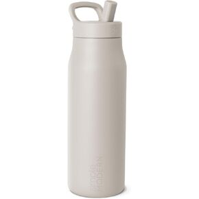 Simple Modern Water Bottle with Push Button Straw Lid | Ceramic-Lined Insulated Stainless Steel | Travel Water Bottles for Gym & Sports | Leak Proof | Mesa Signature Collection | 34oz, Almond Birch
