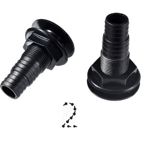 2 Pcs Thru Hull Fitting – Plastic Through Hull Connector, Straight Thru Hull Fittings for Boats, Bilge Pump Drain Vent Hose for Yacht, Sail, RV, and Truck