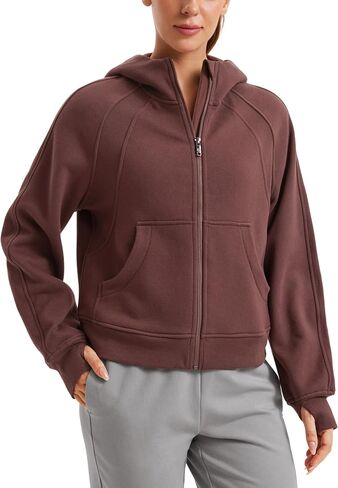 CRZ YOGA Womens Fleece Lined Full Zip Hoodies Oversized Long Sleeve Casual Workout Hooded Sweatshirt with Thumb Holes in Saudi Arabia