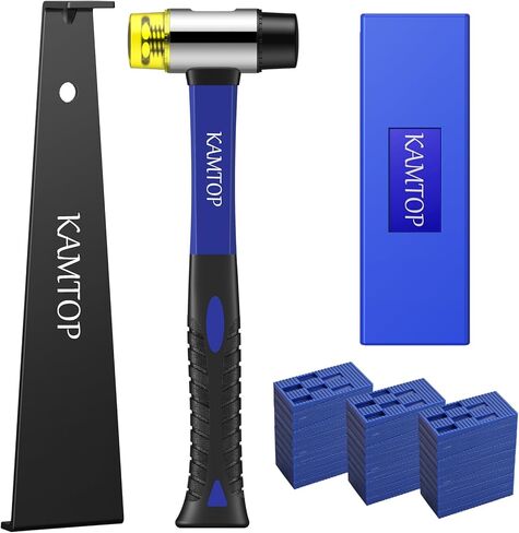 أدوات تركيب الأرضيات الخشبية المصفحة من Kamtop - طقم إصلاح الأرضيات الخشبية 63 قطعة مع 60 فاصلًا للأرضية، أداة تركيب الأرضية مطرقة مزدوجة الوجه، كتلة التنصت المطاطية، قضيب سحب عالي التحمل in Kuwait