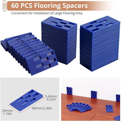 أدوات تركيب الأرضيات الخشبية المصفحة من Kamtop - طقم إصلاح الأرضيات الخشبية 63 قطعة مع 60 فاصلًا للأرضية، أداة تركيب الأرضية مطرقة مزدوجة الوجه، كتلة التنصت المطاطية، قضيب سحب عالي التحمل in Kuwait