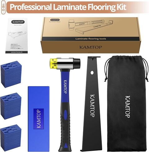 أدوات تركيب الأرضيات الخشبية المصفحة من Kamtop - طقم إصلاح الأرضيات الخشبية 63 قطعة مع 60 فاصلًا للأرضية، أداة تركيب الأرضية مطرقة مزدوجة الوجه، كتلة التنصت المطاطية، قضيب سحب عالي التحمل in Kuwait