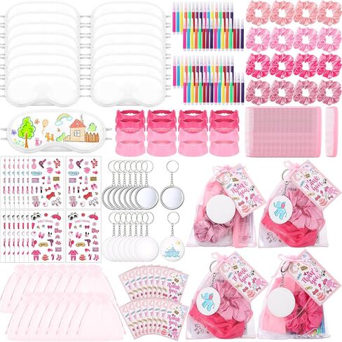 256 Pcs Eye Mask Sleepover Party Supplies Include White Eye Sleep Shade Blindfold Fabric Marker Pens Hair Band Scrunchies Comb Keychains Graffiti Mirrors Stickers Cards Organza Bags for Women in Saudi Arabia