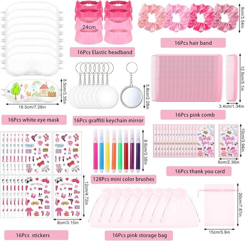 256 Pcs Eye Mask Sleepover Party Supplies Include White Eye Sleep Shade Blindfold Fabric Marker Pens Hair Band Scrunchies Comb Keychains Graffiti Mirrors Stickers Cards Organza Bags for Women in Saudi Arabia