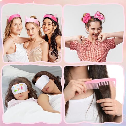 256 Pcs Eye Mask Sleepover Party Supplies Include White Eye Sleep Shade Blindfold Fabric Marker Pens Hair Band Scrunchies Comb Keychains Graffiti Mirrors Stickers Cards Organza Bags for Women in Saudi Arabia