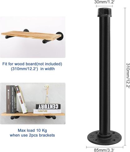 دعامات أرفف أنابيب الحديد الصناعي من NearMoon، دعامات أرفف من الحديد الريفي مثبتة على الحائط للأرفف العائمة، دعامات رفوف تزيين شديدة التحمل، 12 بوصة، 4 عبوات in Kuwait