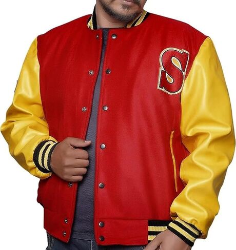 Men's Crows Varsity Letterman Bomber Red Yellow Lightweight Jacket in Saudi Arabia