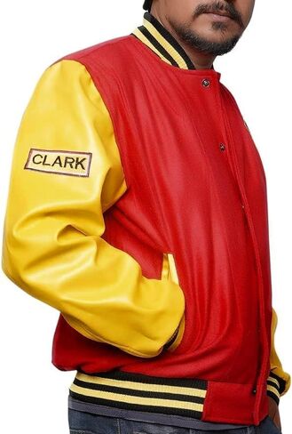 Men's Crows Varsity Letterman Bomber Red Yellow Lightweight Jacket in Saudi Arabia