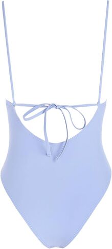 Blue Gingham Tie Around Criss Cross Backless Plunging Neck One-Piece Swimsuit in Saudi Arabia