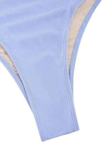 Blue Gingham Tie Around Criss Cross Backless Plunging Neck One-Piece Swimsuit in Saudi Arabia