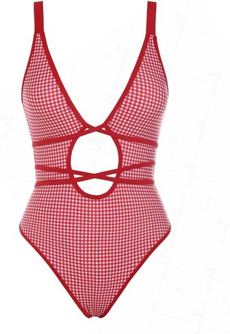 Blue Gingham Tie Around Criss Cross Backless Plunging Neck One-Piece Swimsuit in Saudi Arabia
