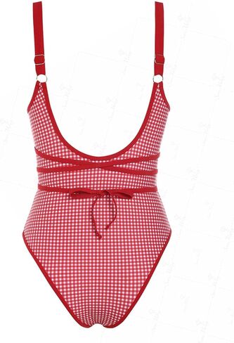 Blue Gingham Tie Around Criss Cross Backless Plunging Neck One-Piece Swimsuit in Saudi Arabia