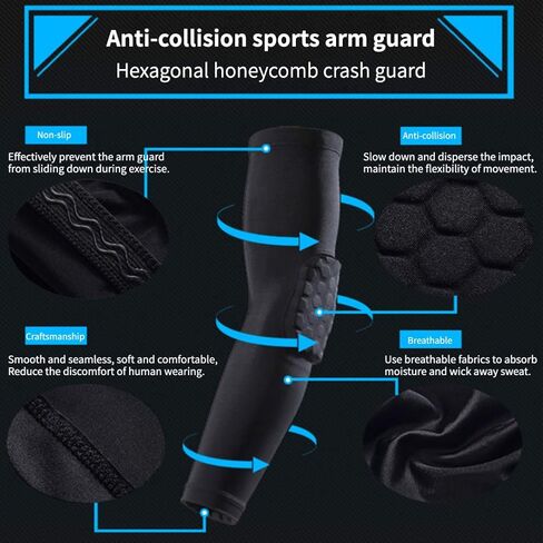 Elbow Pads, Basketball Shooter Sleeves, Collision Avoidance Hex Padded Arm Sleeves for Volleyball Football Baseball Cycling (White-M 2 Sleeves) in Saudi Arabia